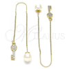 Oro Laminado Threader Earring, Gold Filled Style key Design, with White Micro Pave, Polished, Golden Finish, 02.210.0545