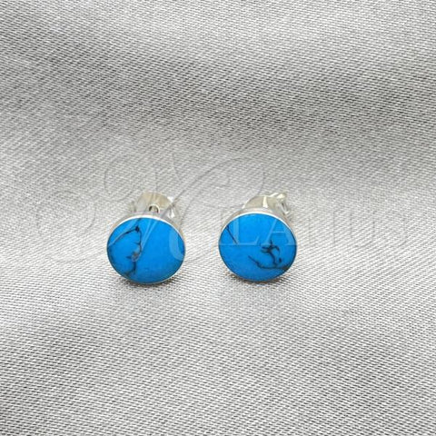 Sterling Silver Stud Earring, Ball Design, with Bermuda Blue Opal, Polished, Silver Finish, 02.410.0001.1