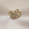 Oro Laminado Multi Stone Ring, Gold Filled Style Heart Design, with White Cubic Zirconia, Polished, Golden Finish, 01.310.0046