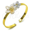 Oro Laminado Individual Bangle, Gold Filled Style Flower Design, Diamond Cutting Finish, Tricolor, 07.170.0074.1