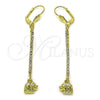 Oro Laminado Long Earring, Gold Filled Style Elephant Design, with Cubic Zirconia, Golden Finish, 5.108.001