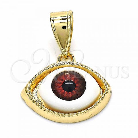 Oro Laminado Fancy Pendant, Gold Filled Style Evil Eye Design, Red Resin Finish, Golden Finish, 05.351.0050.1