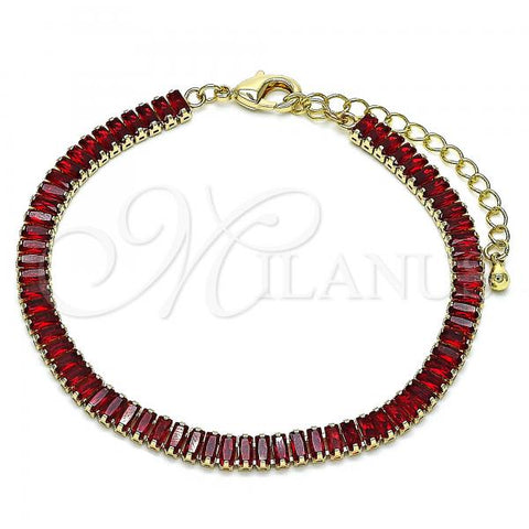 Oro Laminado Tennis Bracelet, Gold Filled Style with Garnet Cubic Zirconia, Polished, Golden Finish, 03.130.0008.1.07