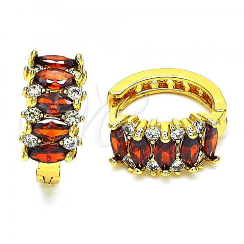 Oro Laminado Huggie Hoop, Gold Filled Style with Garnet and White Cubic Zirconia, Polished, Golden Finish, 02.210.0722.2.15