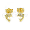 Oro Laminado Stud Earring, Gold Filled Style Dolphin Design, with Micro Pave, Golden Finish, 02.156.0048