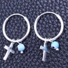 Sterling Silver Small Hoop, Evil Eye and Cross Design, with Aqua Blue Cubic Zirconia, Polished, Silver Finish, 02.401.0034.15