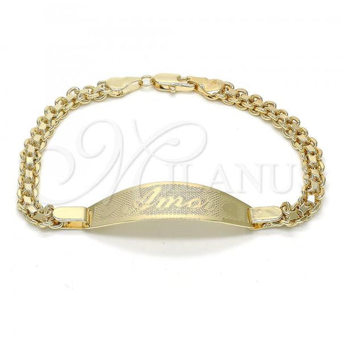 Oro Laminado ID Bracelet, Gold Filled Style Heart Design, Polished, Golden Finish, 03.63.1916.08