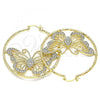 Oro Laminado Large Hoop, Gold Filled Style Butterfly Design, with White Crystal, Diamond Cutting Finish, Golden Finish, 02.380.0013.1.50