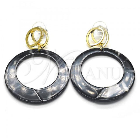 Oro Laminado Long Earring, Gold Filled Style Black Resin Finish, Golden Finish, 02.268.0073