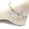 Oro Laminado Fancy Anklet, Gold Filled Style Evil Eye and Heart Design, Turquoise Resin Finish, Golden Finish, 03.326.0008.3.10
