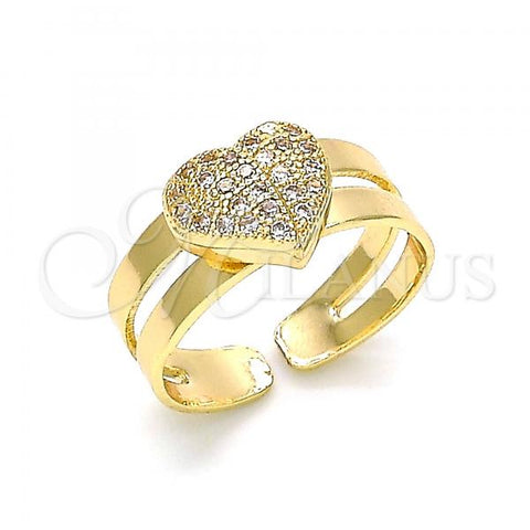 Oro Laminado Baby Ring, Gold Filled Style Heart Design, with White Micro Pave, Polished, Golden Finish, 01.233.0014 (One size fits all)