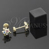 Oro Laminado Stud Earring, Gold Filled Style Turtle Design, Multicolor Enamel Finish, Golden Finish, 02.09.0023