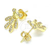 Oro Laminado Stud Earring, Gold Filled Style Teddy Bear Design, with White Micro Pave, Polished, Golden Finish, 02.156.0430