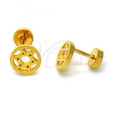 Stainless Steel Stud Earring, Star of David Design, Polished, Golden Finish, 02.271.0018