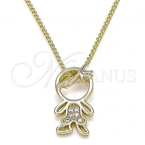 Oro Laminado Pendant Necklace, Gold Filled Style Little Boy Design, with White Micro Pave, Polished, Golden Finish, 04.156.0271.20