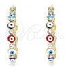 Oro Laminado Small Hoop, Gold Filled Style Evil Eye Design, with White Crystal, Multicolor Enamel Finish, Golden Finish, 02.213.0223.2.25
