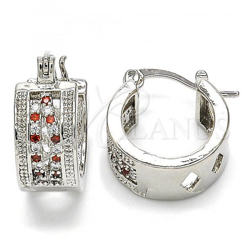 Rhodium Plated Small Hoop, with Garnet and White Micro Pave, Polished, Rhodium Finish, 02.210.0277.5.15