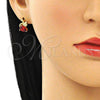 Oro Laminado Stud Earring, Gold Filled Style Swan Design, with Garnet Cubic Zirconia, Polished, Golden Finish, 02.387.0031