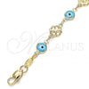Oro Laminado Fancy Bracelet, Gold Filled Style Evil Eye and Four-leaf Clover Design, Turquoise Resin Finish, Golden Finish, 03.326.0011.3.06
