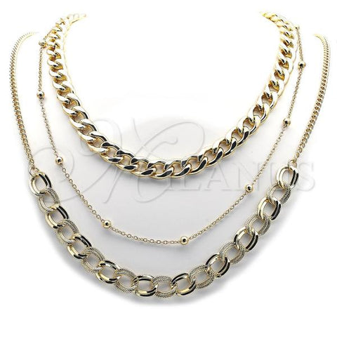 Stainless Steel Fancy Necklace, Miami Cuban and Rolo Design, Polished, Golden Finish, 04.437.0007.16