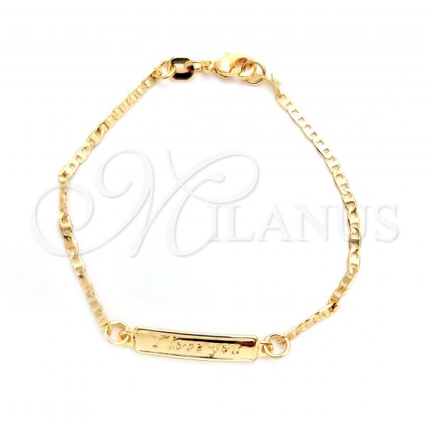 Oro Laminado ID Bracelet, Gold Filled Style Mariner and Love Design, Polished, Golden Finish, 03.32.0285.06
