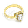 Oro Laminado Multi Stone Ring, Gold Filled Style Heart and Teardrop Design, with White Cubic Zirconia, Polished, Golden Finish, 01.210.0130.5.06
