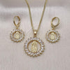 Oro Laminado Earring and Pendant Adult Set, Gold Filled Style Guadalupe and Baguette Design, with White Cubic Zirconia, Polished, Golden Finish, 10.316.0073