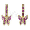 Oro Laminado Huggie Hoop, Gold Filled Style Butterfly Design, with Ruby Micro Pave, Polished, Golden Finish, 02.210.0448.1.15