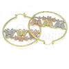 Oro Laminado Large Hoop, Gold Filled Style Butterfly and Flower Design, Diamond Cutting Finish, Tricolor, 02.380.0044.50