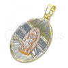 Oro Laminado Religious Pendant, Gold Filled Style Guadalupe Design, Diamond Cutting Finish, Tricolor, 05.380.0122