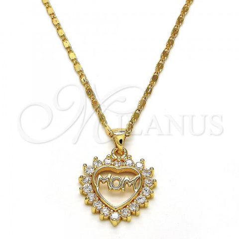 Oro Laminado Pendant Necklace, Gold Filled Style Mom Design, with White Cubic Zirconia, Polished, Golden Finish, 04.63.1274.18