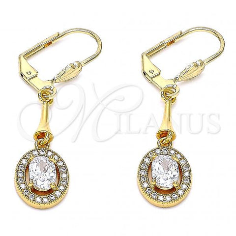 Oro Laminado Long Earring, Gold Filled Style with White Cubic Zirconia, Polished, Golden Finish, 02.387.0045