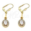 Oro Laminado Long Earring, Gold Filled Style with White Cubic Zirconia, Polished, Golden Finish, 02.387.0045
