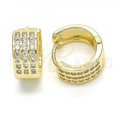 Oro Laminado Huggie Hoop, Gold Filled Style with White Cubic Zirconia, Polished, Golden Finish, 02.221.0059.15