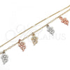 Oro Laminado Charm Anklet , Gold Filled Style Flower Design, Polished, Tricolor, 03.331.0108.10