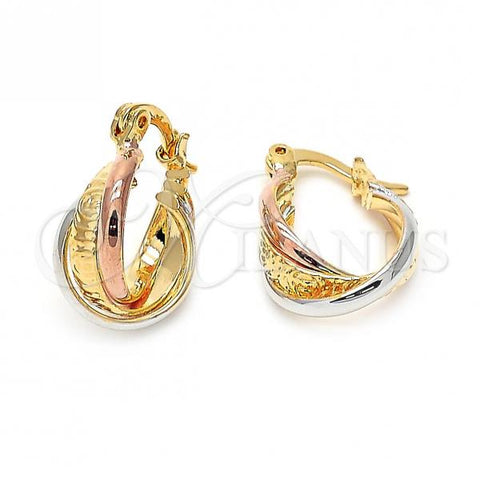 Oro Laminado Small Hoop, Gold Filled Style Diamond Cutting Finish, Tricolor, 02.32.0523