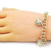 Oro Laminado Charm Bracelet, Gold Filled Style Rolo and Heart Design, Polished, Golden Finish, 03.331.0226.08
