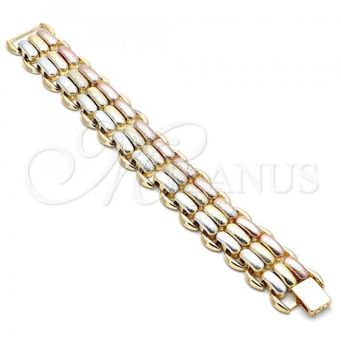 Oro Laminado Fancy Bracelet, Gold Filled Style Chunky Design, Matte Finish, Tricolor, 03.331.0099.08