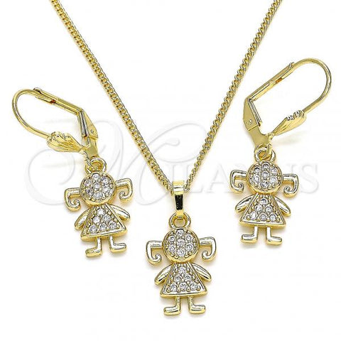 Oro Laminado Earring and Pendant Adult Set, Gold Filled Style Little Girl Design, with White Micro Pave, Polished, Golden Finish, 10.210.0142