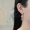 Oro Laminado Long Earring, Gold Filled Style Dolphin Design, Polished, Tricolor, 02.351.0019