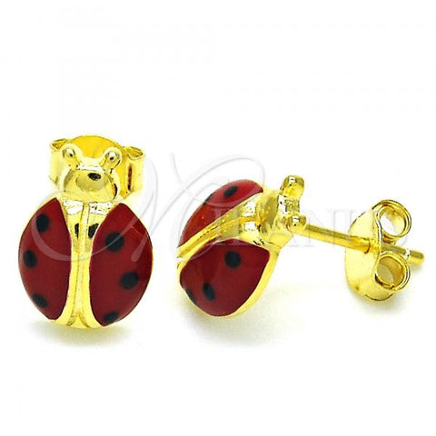 Sterling Silver Stud Earring, Ladybug Design, Red Enamel Finish, Golden Finish, 02.336.0100.2
