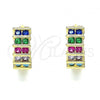 Oro Laminado Huggie Hoop, Gold Filled Style with Multicolor Cubic Zirconia, Polished, Golden Finish, 02.210.0589.2.12
