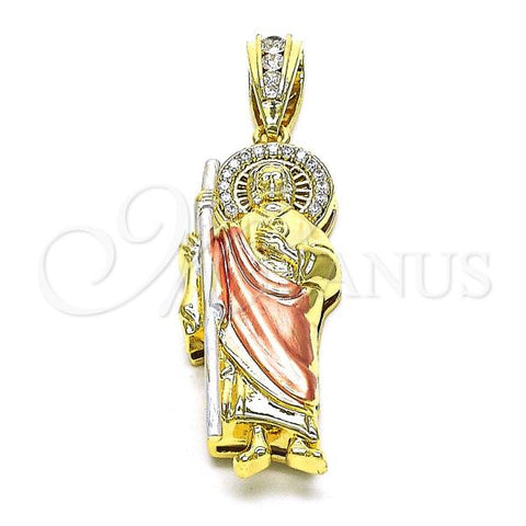 Oro Laminado Religious Pendant, Gold Filled Style San Judas Design, with White Micro Pave and White Cubic Zirconia, Polished, Tricolor, 05.411.0003.2