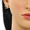 Oro Laminado Stud Earring, Gold Filled Style Butterfly Design, with Garnet and White Cubic Zirconia, Polished, Golden Finish, 02.26.0283.1