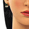 Oro Laminado Stud Earring, Gold Filled Style with Green and White Cubic Zirconia, Polished, Golden Finish, 02.346.0008.3