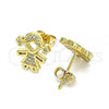 Oro Laminado Stud Earring, Gold Filled Style Little Girl Design, with White Micro Pave, Polished, Golden Finish, 02.342.0158