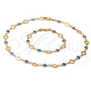 Oro Laminado Necklace and Bracelet, Gold Filled Style Evil Eye Design, with Multicolor Opal, Golden Finish, 06.63.0016