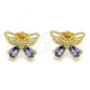 Oro Laminado Stud Earring, Gold Filled Style Butterfly Design, with Amethyst Cubic Zirconia, Polished, Golden Finish, 02.387.0007.1