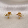 Oro Laminado Stud Earring, Gold Filled Style Bird Design, with White Cubic Zirconia and White Micro Pave, Polished, Golden Finish, 02.342.0318