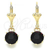 Oro Laminado Leverback Earring, Gold Filled Style with Dark Amethyst Crystal, Polished, Golden Finish, 02.122.0112.1